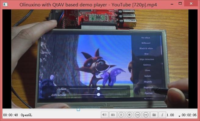 QtAV based qmlvideofx on Olinuxino + CedarV